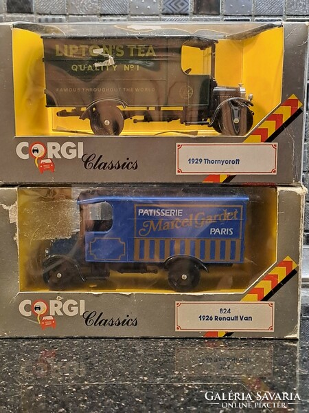 Corgi 1985 English model car duo: 1926 Renault van, 1929 Thornycroft