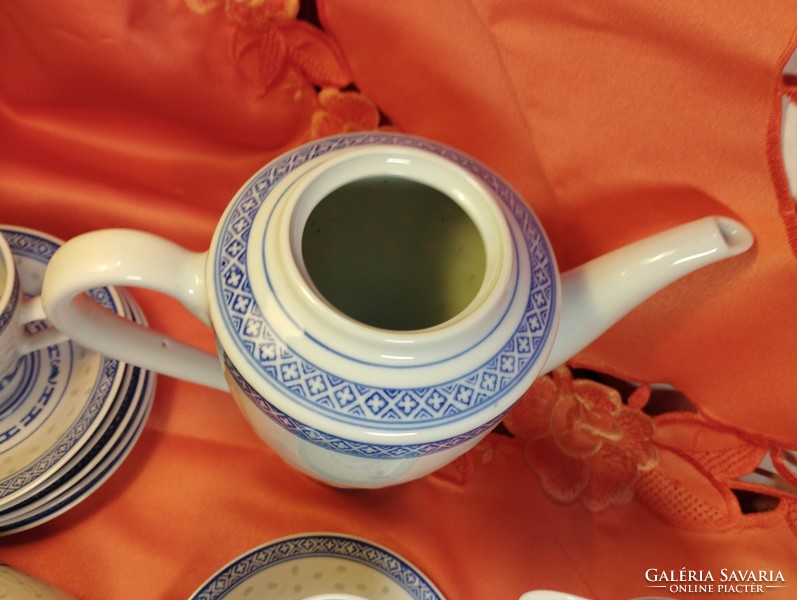 Rizs szemes kínai porcelán, 6 személyes kávés készlet
