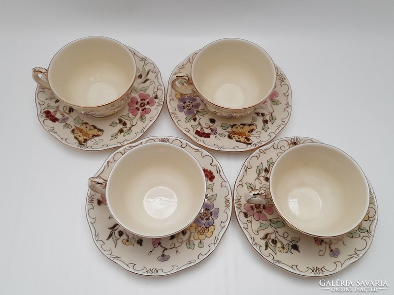 Zsolnay butterfly pattern coffee cups with bottoms, 4 in one