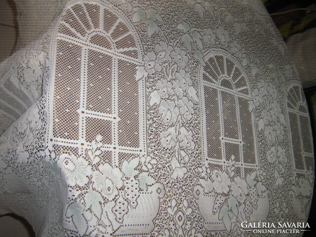 Gyönyörű vintage virág és ablak motívumos pasztell színű vitrázs függöny