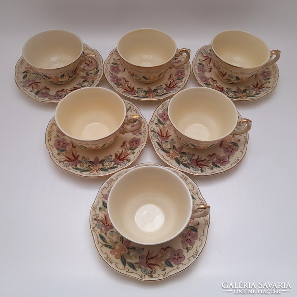 Zsolnay floral coffee cups with bottoms, 6 in one