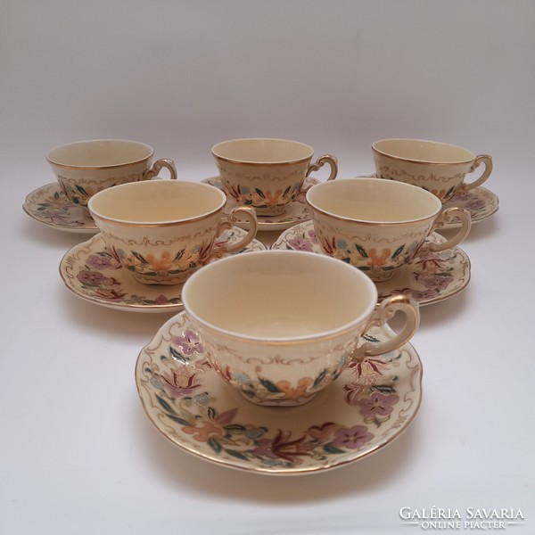 Zsolnay floral coffee cups with bottoms, 6 in one