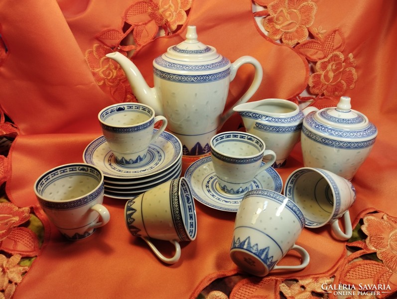 Chinese porcelain with grains of rice, coffee set for 6 people