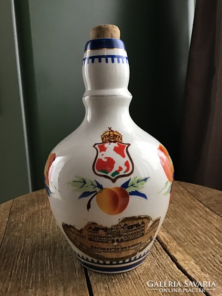 Antique Kecskemét peach brandy glazed ceramic jug