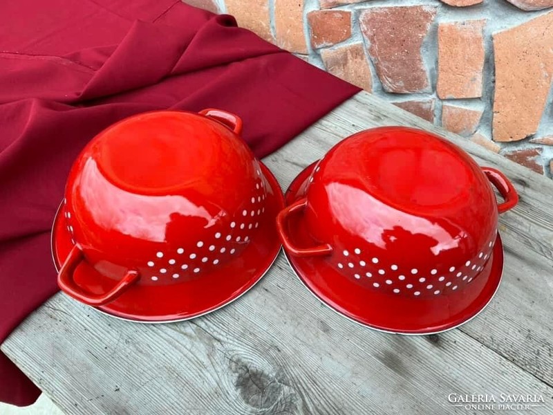 Red polka dot enameled voile bowl kitchen equipment heirloom