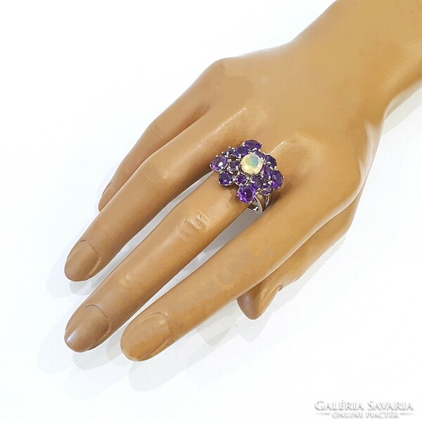 925 Silver ring with real opal and amethyst gemstones