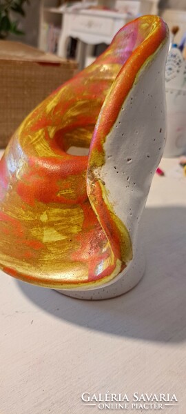 Painted and glazed applied art vase with an interesting design