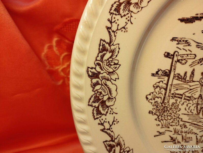 Jelenetes porcelán nagy lapos tányér