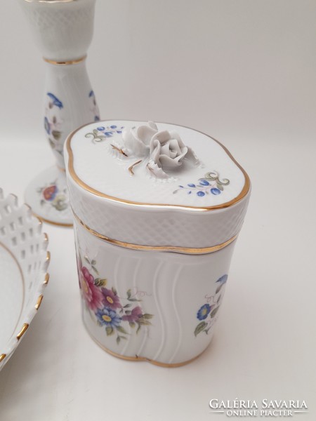 Porcelain openwork bowl with Ravenclaw pattern, candle holder and lidded box with rose holder