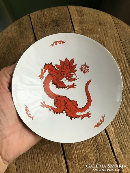Old wall fire enamel copper bowl with a dragon motif