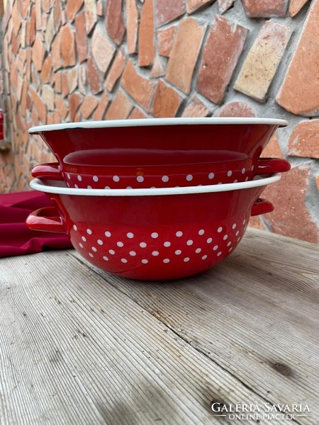 Red polka dot enameled voile bowl kitchen equipment heirloom