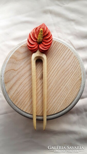 Wood carved flamingo flower pattern hairpin, hair ornament