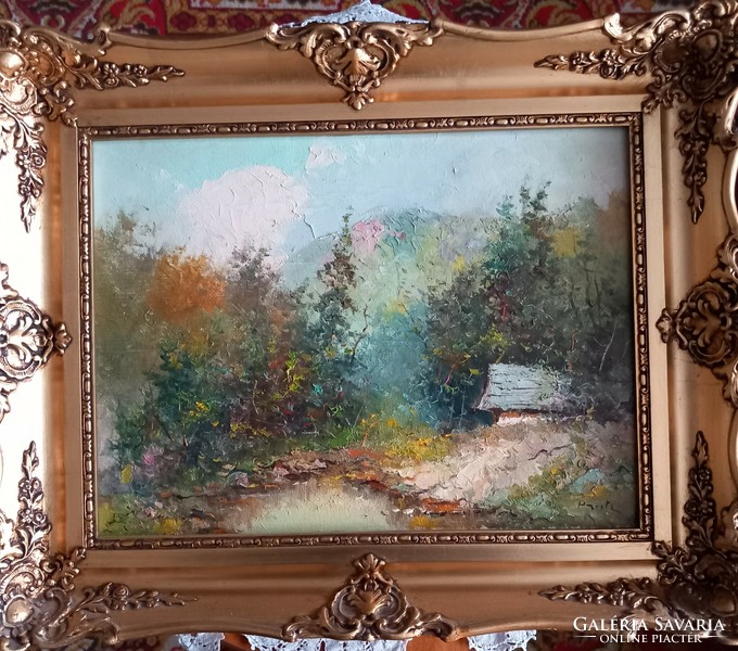 Pántl lászló: summer pine forest. Oil painting.