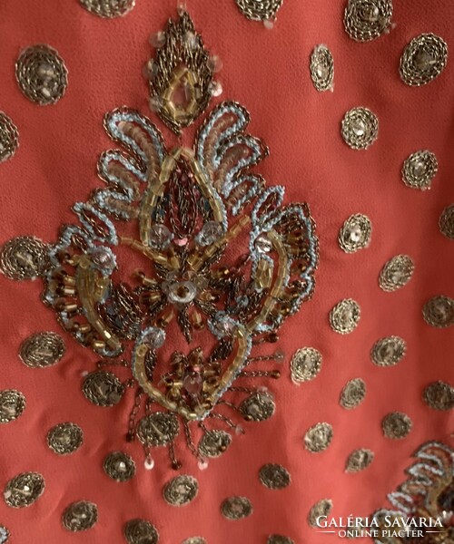 Kézzel dúsan flitterezett gyöngyözött finom selyem ruha tunika indiai gyöngy flitter flitterek