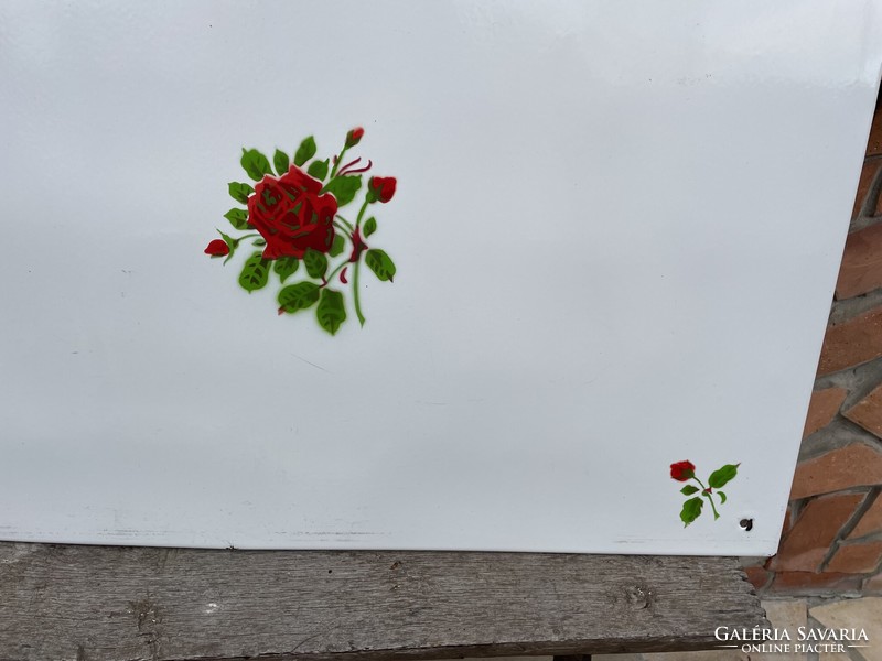 Ritka sparhelthez sparhelt mögé rózsás virágos  falvédő, Zománcos falusi paraszti