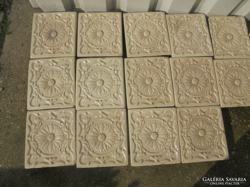 Twenty-six pieces of old stove tiles - 14 + 12 pieces