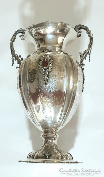 Decorative silver vase, studded with carnelian stones