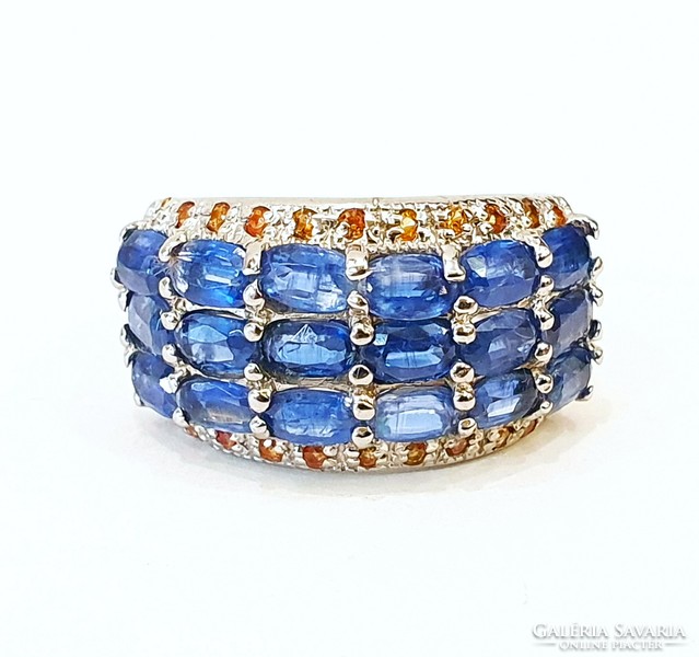 925 Silver ring with genuine kyanite and sapphire gemstones