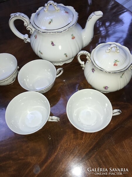 Zsolnay baroque tea set with small pattern green seal+ 3 cookies 3+ 1 cup in one