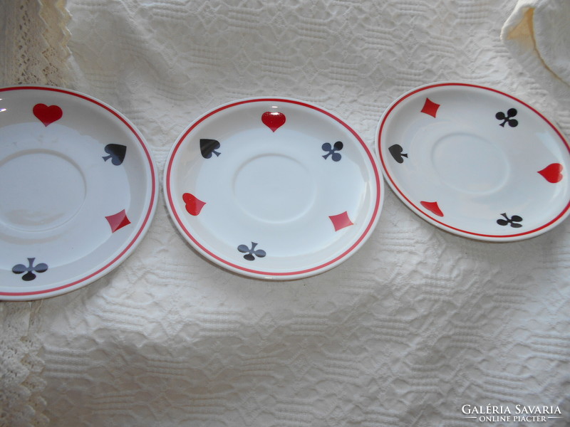 3 db  ritka Zsolnay francia kártya mintás porcelán teás csészealj  15,5 cm