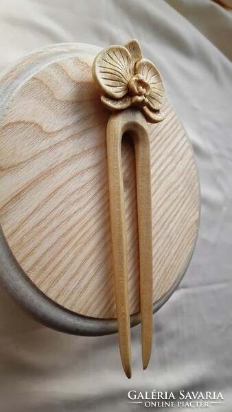 Carved wooden, natural maple wood orchid flower pattern hairpin, hair ornament