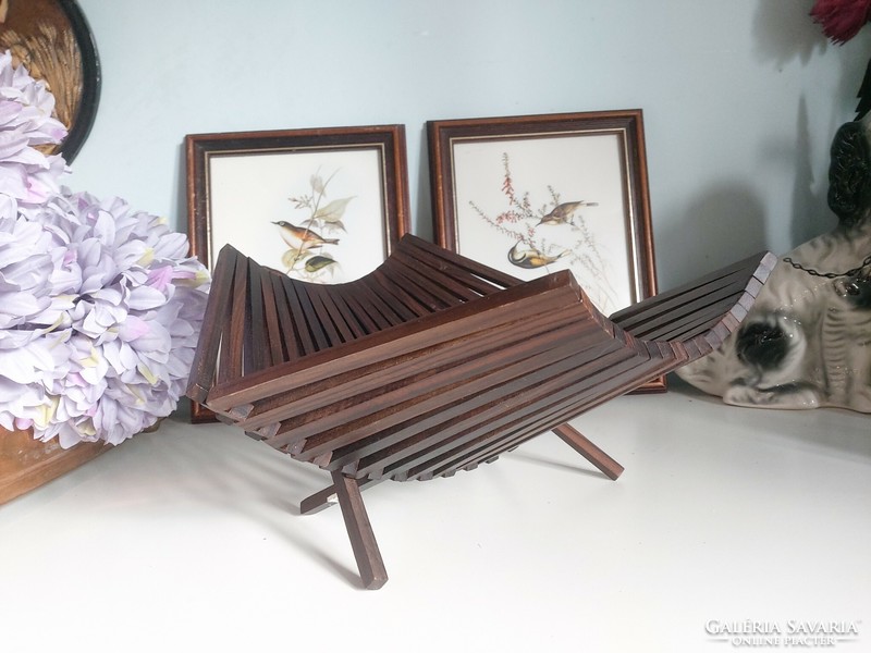 Vintage folding wooden fruit stand on legs, basket 36 x 31 x 23 cm