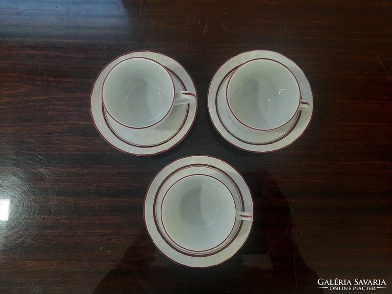 3 Herend burgundy-gold coffee cups + base