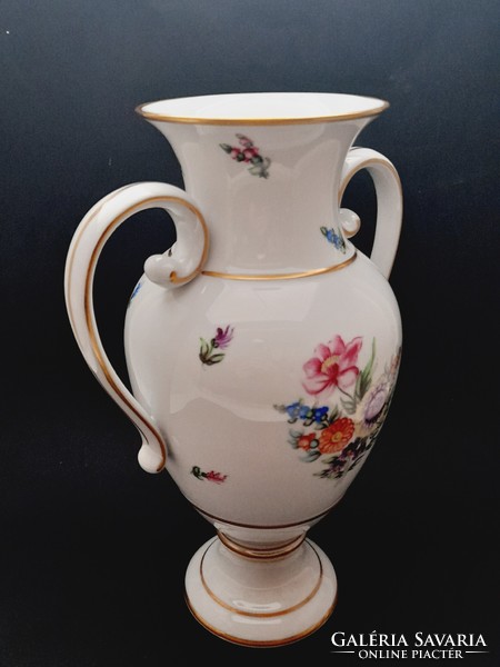 A large vase with handles of Raven Háza porcelain, with a flower pattern, 28.5 cm