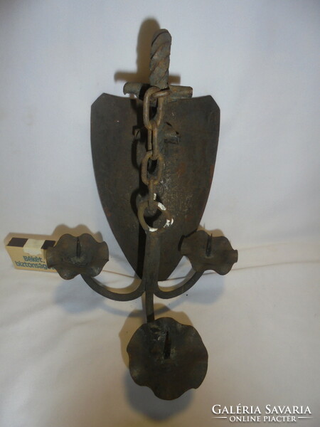 Old wrought iron wall sconce - anchor-shaped, three-pronged