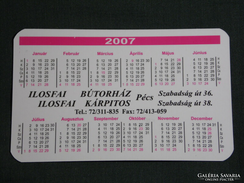 Kártyanaptár, Ilosfai bútorház, Pécs, 2007, (6)