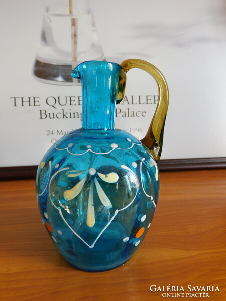 Antique blown, painted glass jug