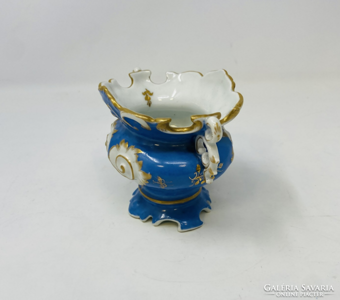 Rare antique Old Herend baroque porcelain vase with base and handle, bonbonier with snail motif, rz
