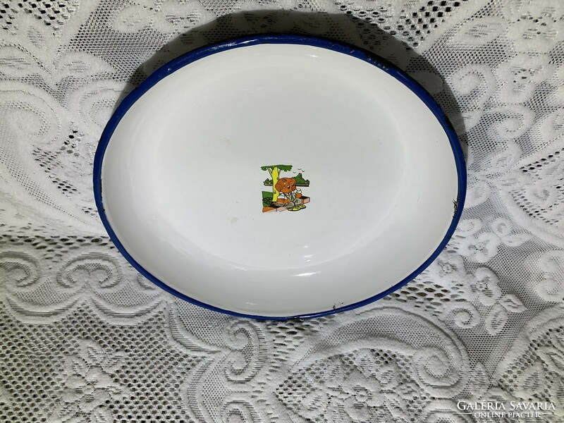 Bonyhádi enamel piggy plate serving pig fairytale character nostalgia retro enameled bowl