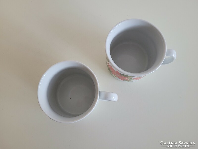 Retro Zsolnay porcelán bögre 2 db mikulásvirág mintás régi teás csésze