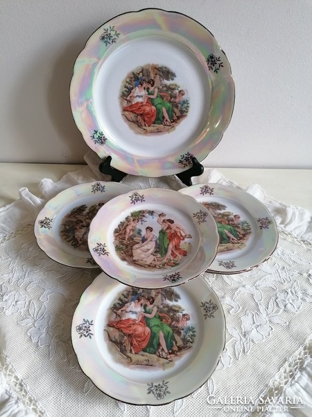 Kahla made in GDR porcelán, vastagon aranyozott, süteményes készlet