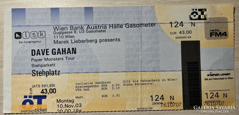 Dave Gahan concert ticket - Vienna