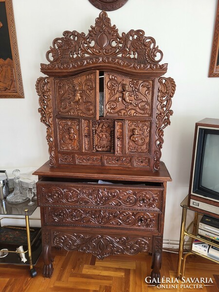 Bolivian carved wooden tall sideboard