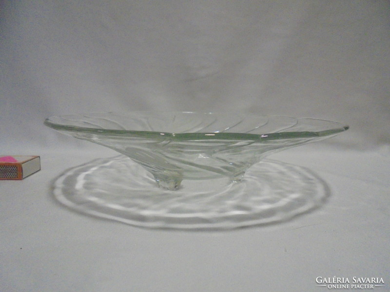 Old glass centerpiece, serving bowl on three legs with lily of the valley pattern