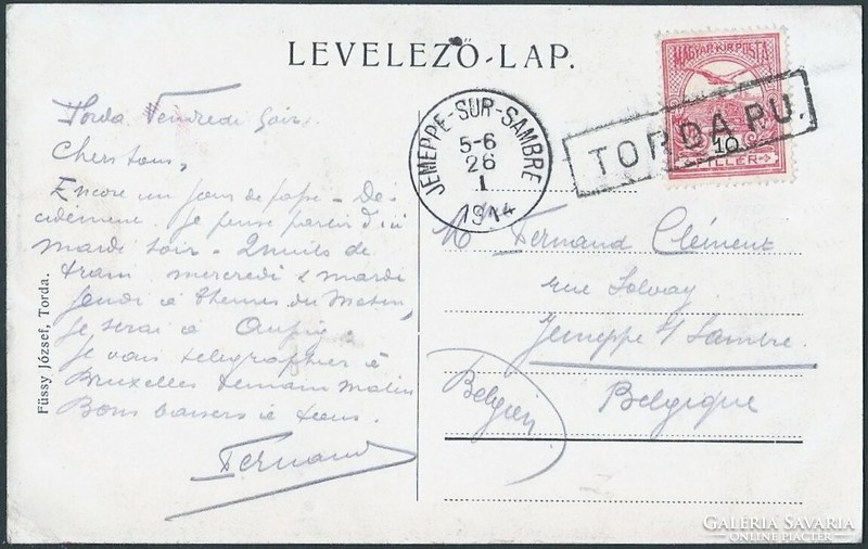 Erdély (Románia) Torda (Turda), Utcakép 1914 (Füssy József kiadás - Pályaudvari bélyegzés)