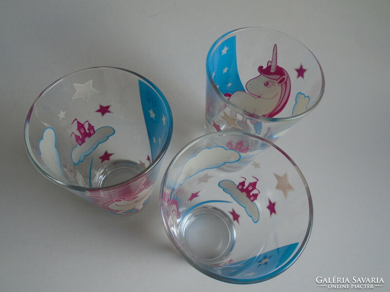 3 Pcs. New, unicorn thick village Italian glass.