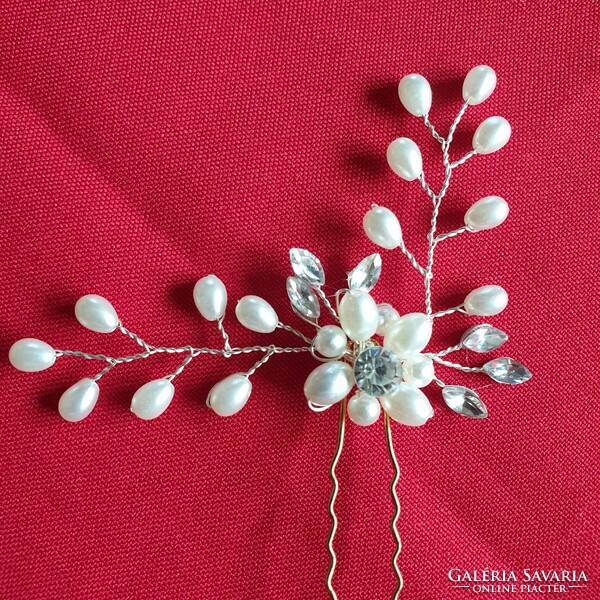 Wedding had20 - bridal hair ornament, white pearl hairpin with crystal stones