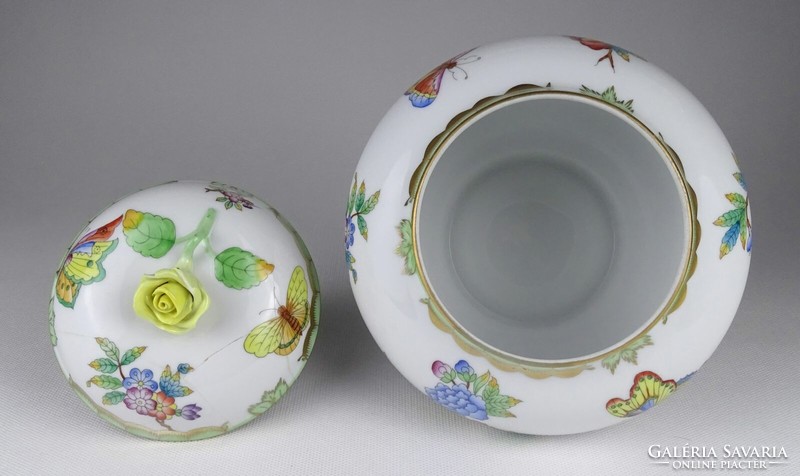 1Q480 Régi sérült Viktória mintás nagyméretű Herendi porcelán bonbonier