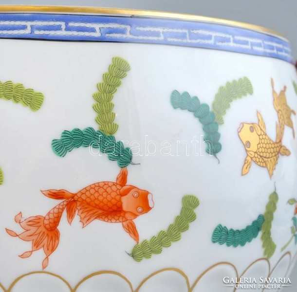 Herend porcelain: Poisson Koi fish soup bowl, 5 liter porcelain soup bowl with dome-shaped roof