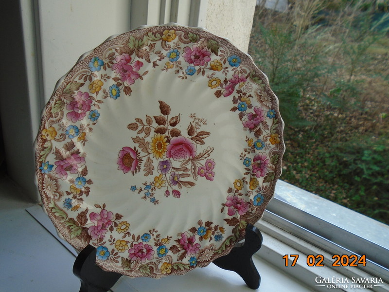 Copeland n=159276 hand-painted colorful flower pattern, numbered plate, twisted ribbed, laced