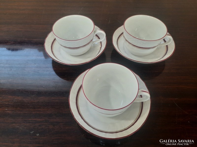 3 Herend burgundy-gold coffee cups + base