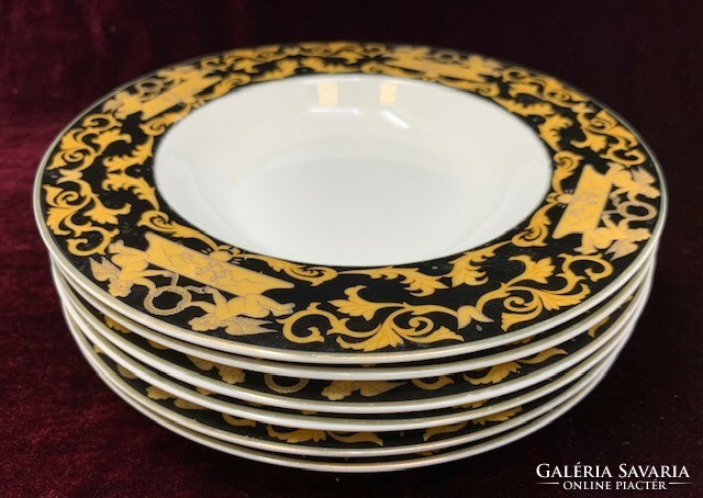 6 rosenthal porcelain versace barocco deep plates with gold-blue decor rz