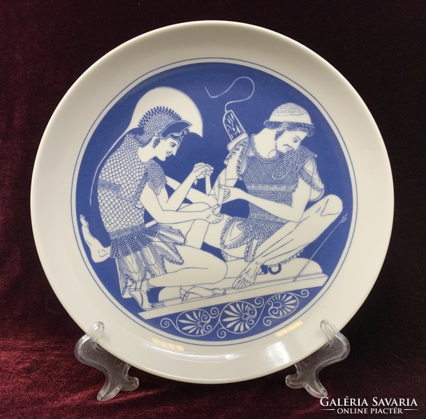 Hollóháza porcelain wall plate decorative tray - Achilles binds the arm of Patroclus rz