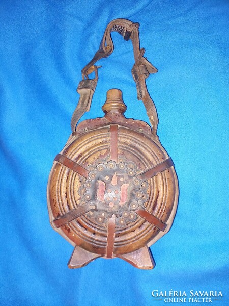 For Ssumec !!! Antique 19 no. I ethnographic wooden water bottle with leather decoration and straps