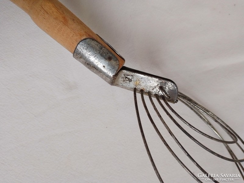 Antique old metal whisk with wooden handle, nostalgia kitchen decoration, special shape, rare!