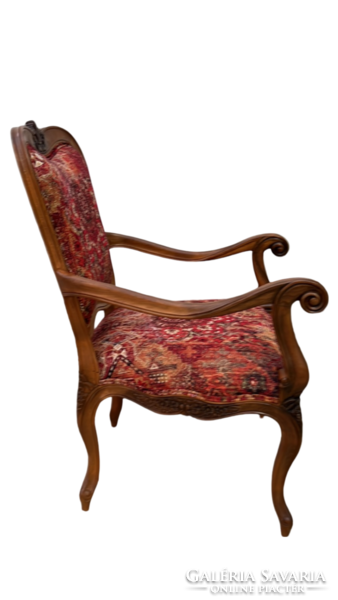 Antique style armchair with Persian pattern hardwood frame